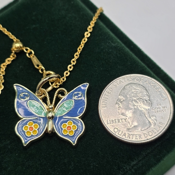 💙 Authentic Gucci Blue Enamel Butterfly Necklace 🦋 - Picture 3 of 4